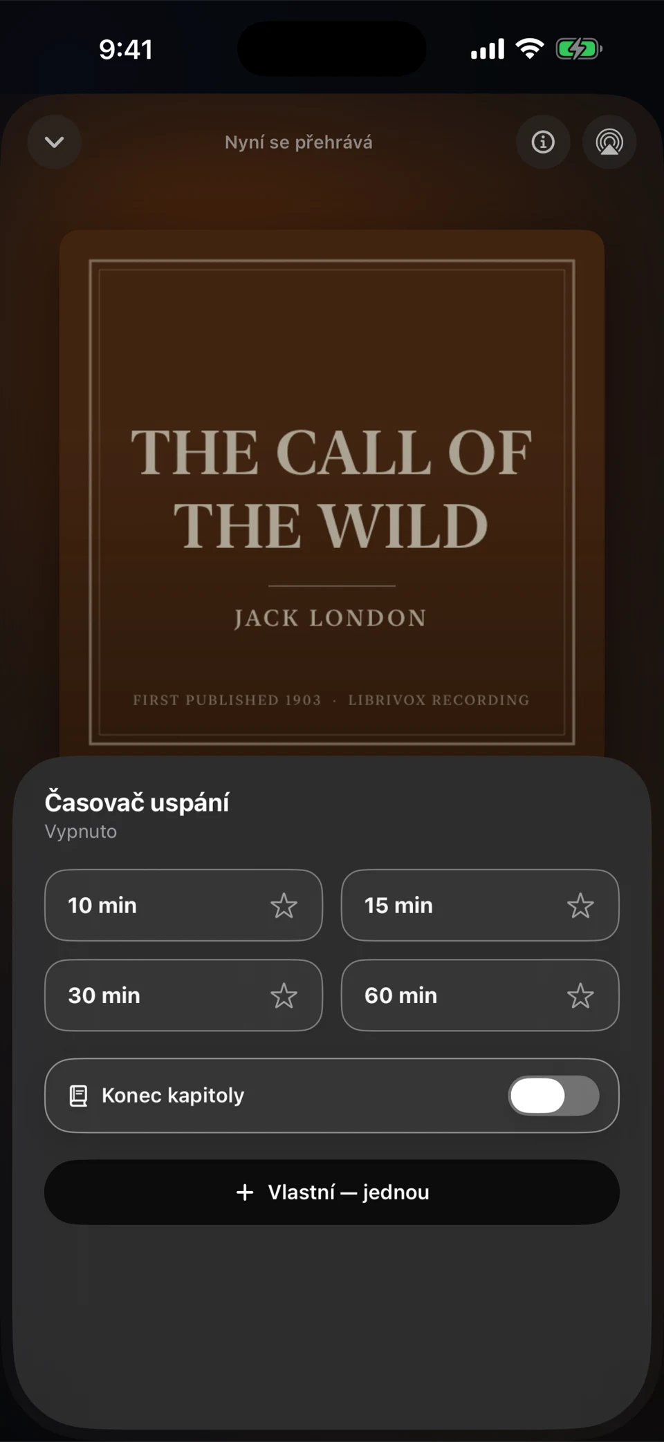 Obrazovka Sleep timer v aplikaci WristTales
